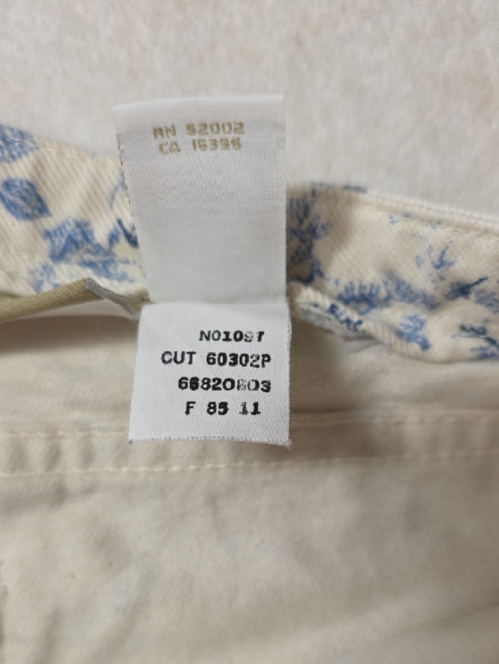 Lizwear Vintage Cream Blue Floral Toile Print Straight Leg Jeans 100% Cotton - Picture 6 of 11